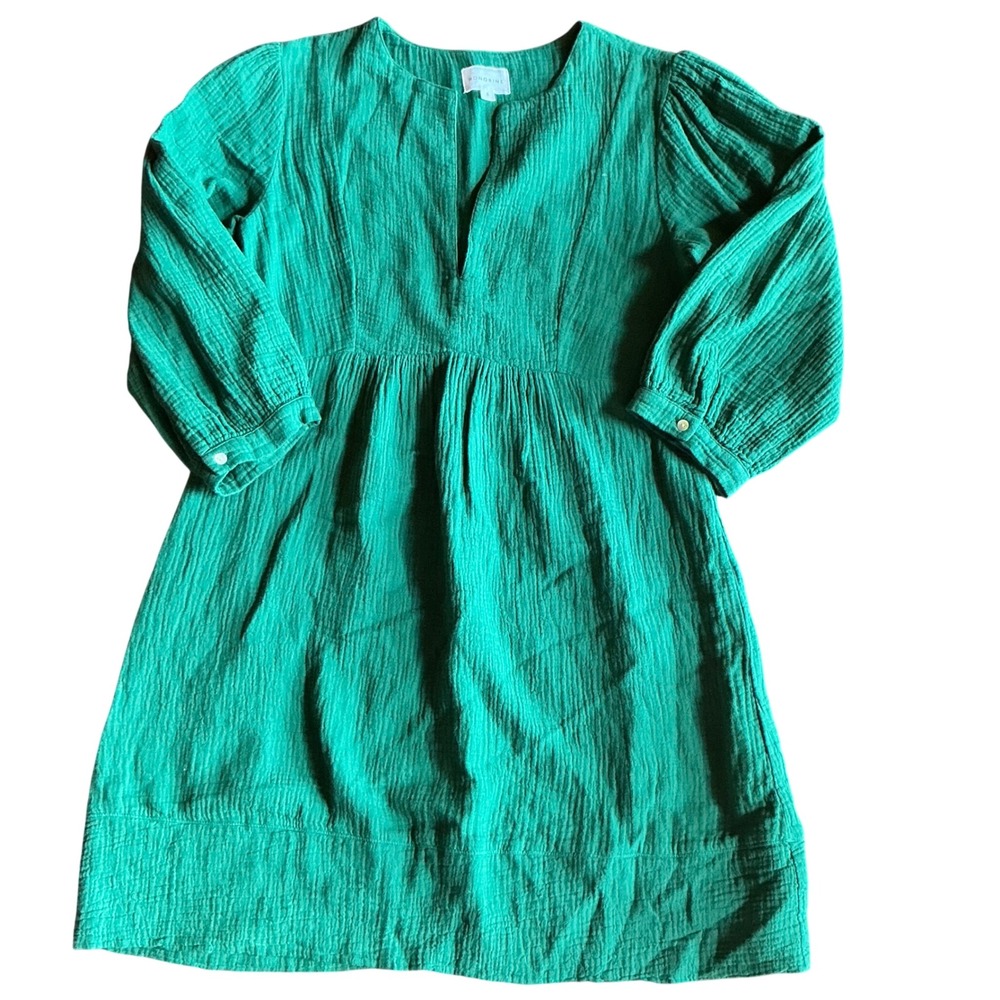 Honorine Green Gauze Cotton V Neck Long Sleeve Mini Dress Size S - Picture 1 of 4